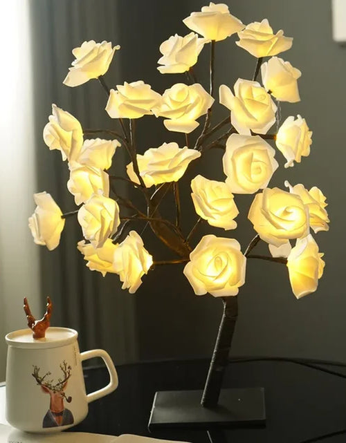 Load image into Gallery viewer, 24 LED Rose Flower Tree Lights USB Table Lamp Fairy Night Light Party Christmas Wedding Bedroom Home Tabletop Decor Girls Gift
