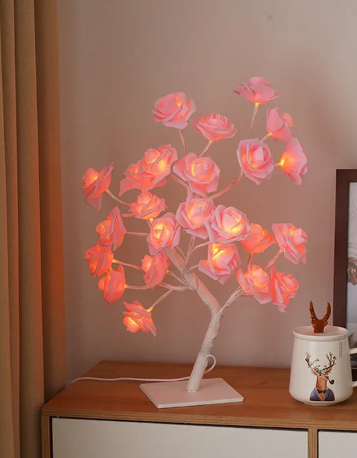 Load image into Gallery viewer, 24 LED Rose Flower Tree Lights USB Table Lamp Fairy Night Light Party Christmas Wedding Bedroom Home Tabletop Decor Girls Gift
