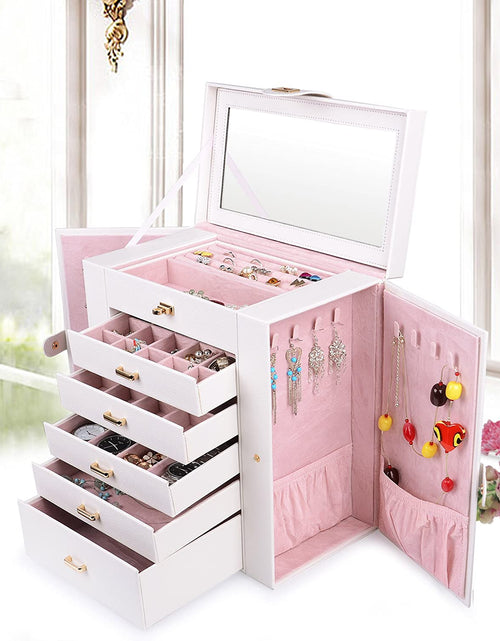 Load image into Gallery viewer, Huge Jewelry Box Jewelry Case PU Leather 6 Tier 5 Drawers Large Storage Capacity with Mirror Jewelry Storage Organizer Great Gift Also Good for Watches Ljc-Shd5Cm(White)
