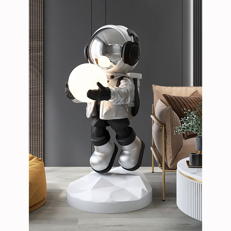 Astronaut Moon Floor Lamp Nordic Modern Resin Handmade Spaceman Floor Lamps for Living Room Bedroom Art Decor LED Standing Lamp