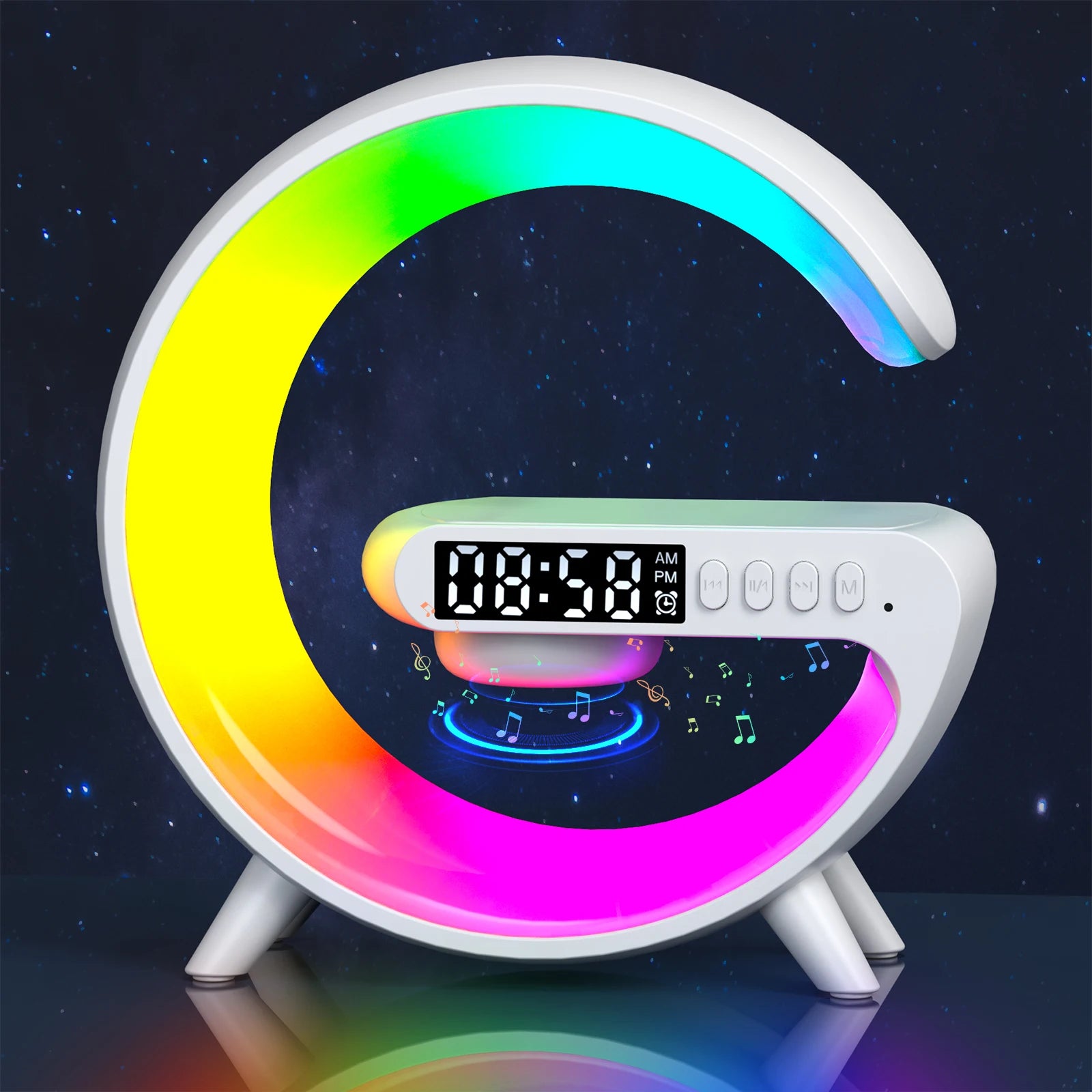 Multifunction 15W Wireless Charger Stand Pad for Iphone 15 14 13 12 Samsung Alarm Clock Speaker RGB Light Fast Charging Station