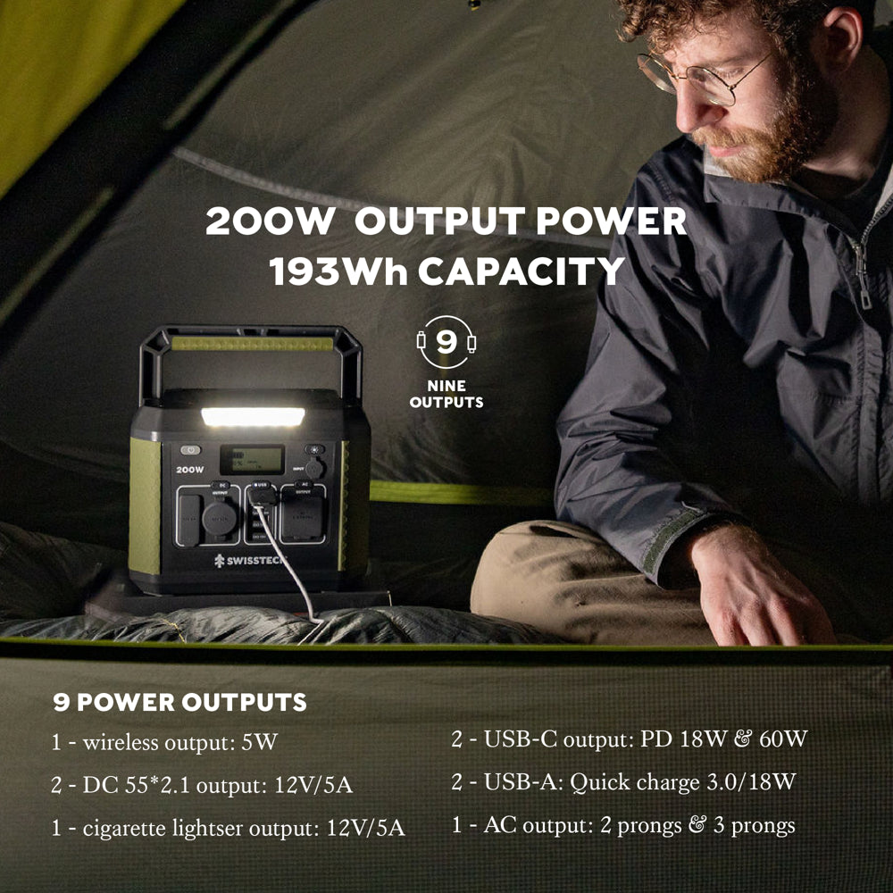 200W Portable Power Station, 193Wh, Solar Generator for Camping and Travel Emergency