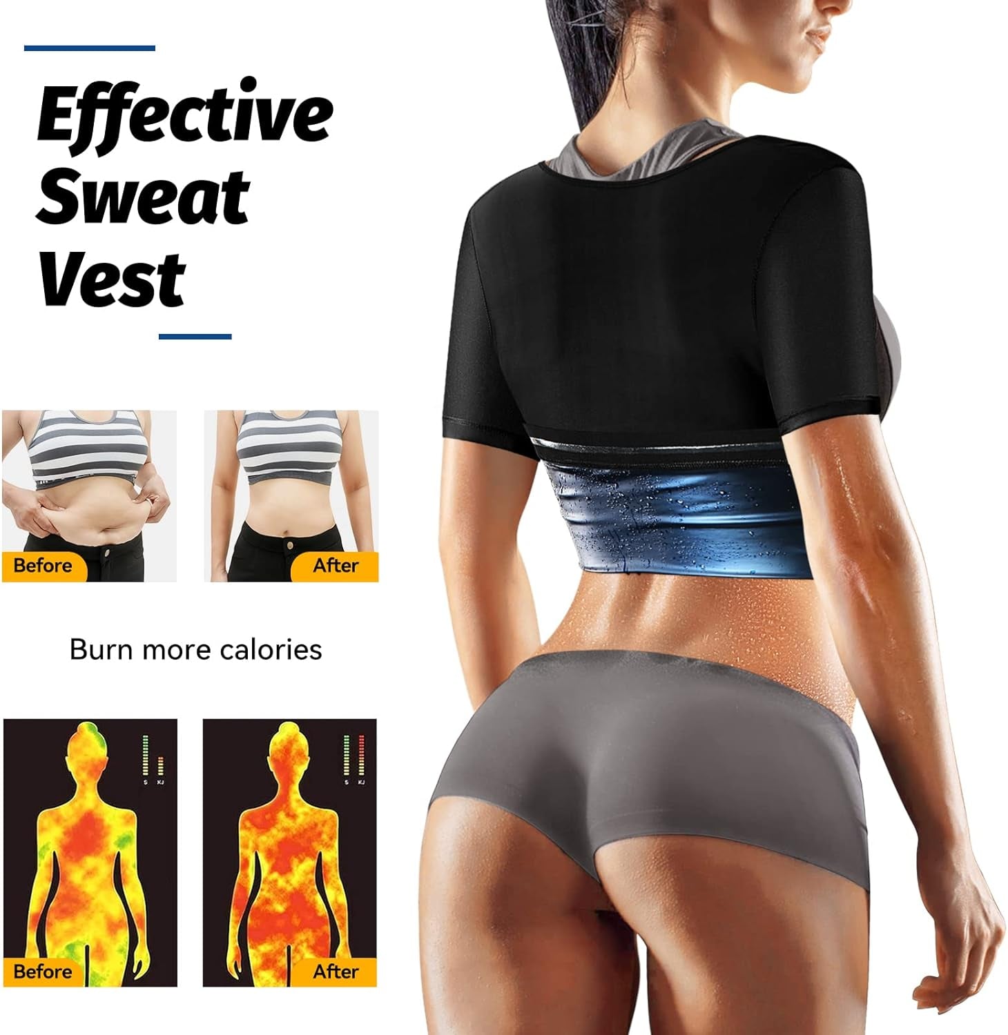 Sauna Suit for Women Weight Loss Suana Shirt for Women Sweat Suit Waist Trainer Vest Fitness Body Shaper Zipper