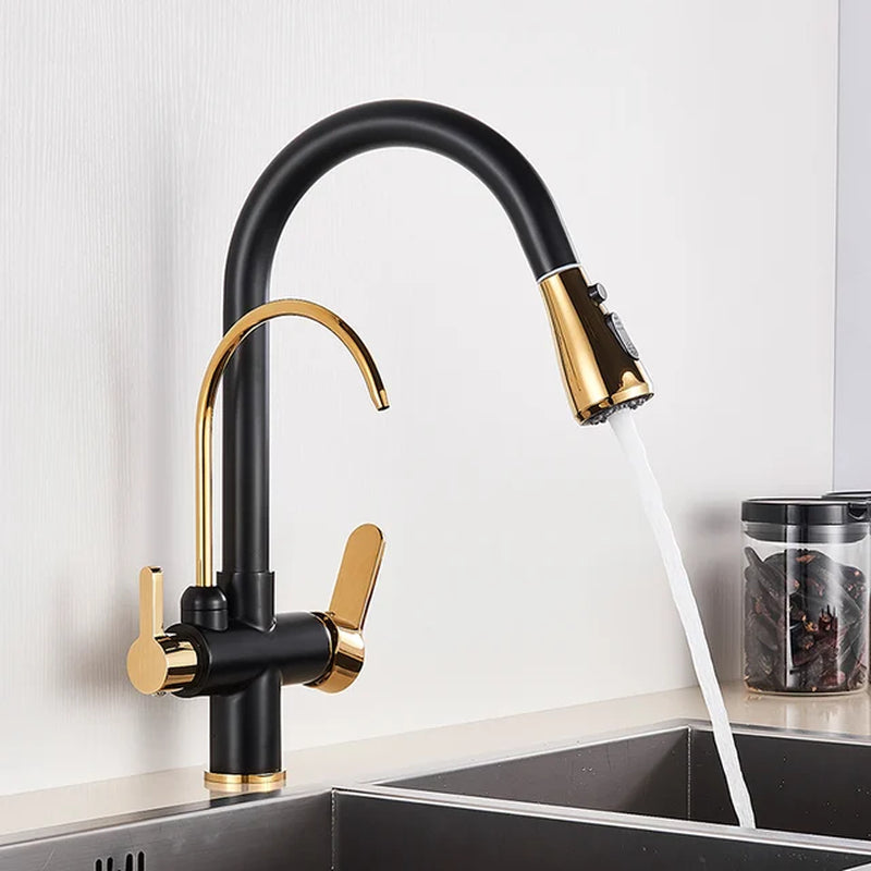 Water Filter Faucet Kitchen Faucets Dual Handle Filter Faucet Mixer 360 Degree Rotation Water Purification Feature Taps