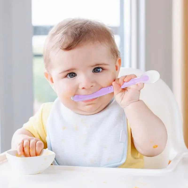 Silicone Spoons Baby Feeder Silicone Spoon with Soft-Tip Dishwasher Safe Baby Child Spoon Boil-Proof Toddler Self Feeding