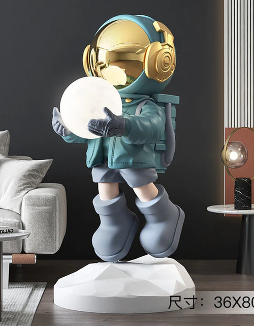 Load image into Gallery viewer, Astronaut Moon Floor Lamp Nordic Modern Resin Handmade Spaceman Floor Lamps for Living Room Bedroom Art Decor LED Standing Lamp
