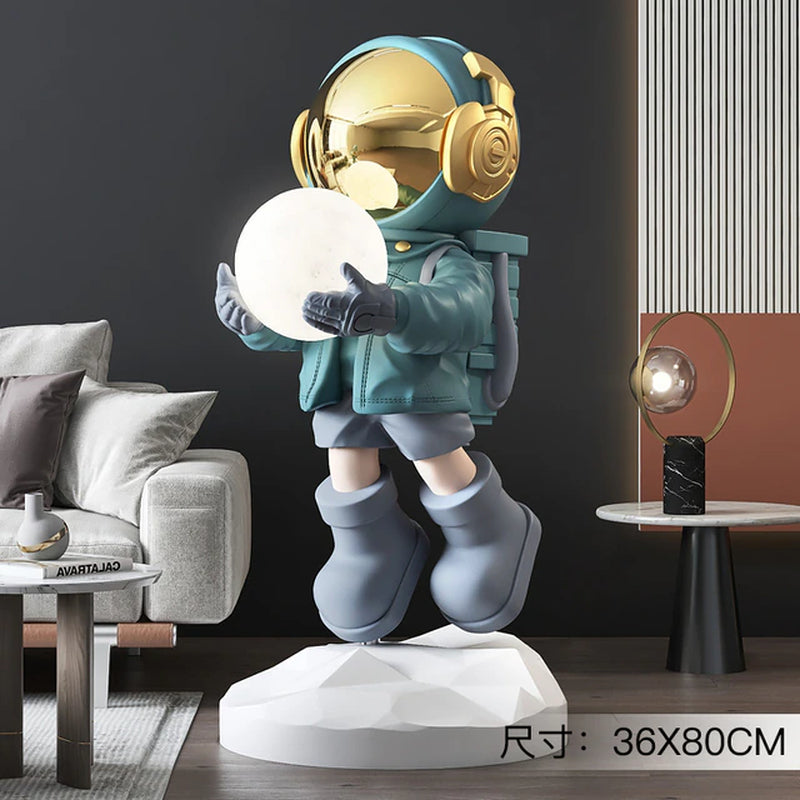 Astronaut Moon Floor Lamp Nordic Modern Resin Handmade Spaceman Floor Lamps for Living Room Bedroom Art Decor LED Standing Lamp