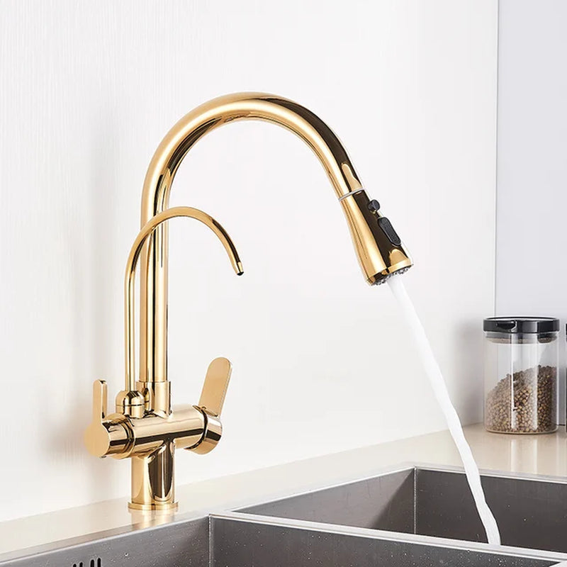 Water Filter Faucet Kitchen Faucets Dual Handle Filter Faucet Mixer 360 Degree Rotation Water Purification Feature Taps