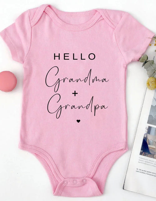 Load image into Gallery viewer, Pregnancy Announcement to Be Grandparents Hello Grandma &amp; Grandpa Baby Bodysuits Infant Baby Boy Girls Clothes Baby Shower Gift
