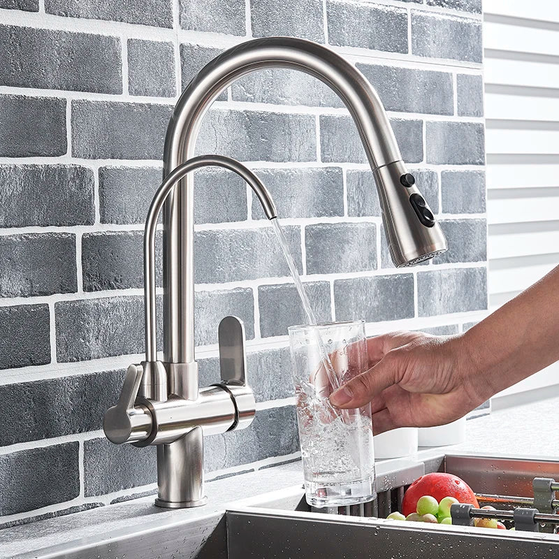 Water Filter Faucet Kitchen Faucets Dual Handle Filter Faucet Mixer 360 Degree Rotation Water Purification Feature Taps