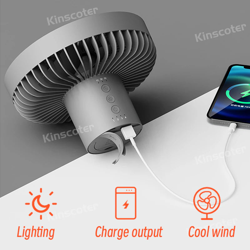 10000Mah 4000Mah Camping Fan Rechargeable Desktop Portable Circulator Wireless Ceiling Electric Fan with Power Bank LED Lighting