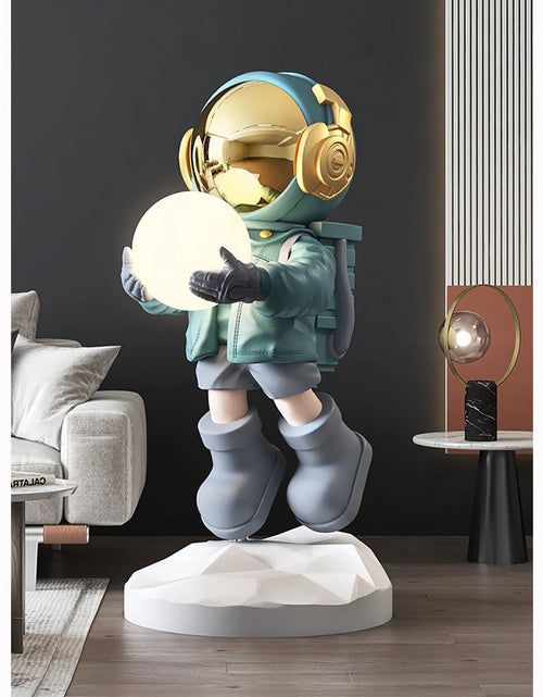 Load image into Gallery viewer, Astronaut Moon Floor Lamp Nordic Modern Resin Handmade Spaceman Floor Lamps for Living Room Bedroom Art Decor LED Standing Lamp
