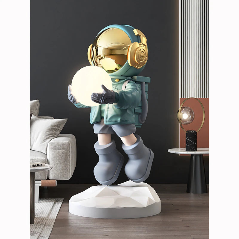 Astronaut Moon Floor Lamp Nordic Modern Resin Handmade Spaceman Floor Lamps for Living Room Bedroom Art Decor LED Standing Lamp