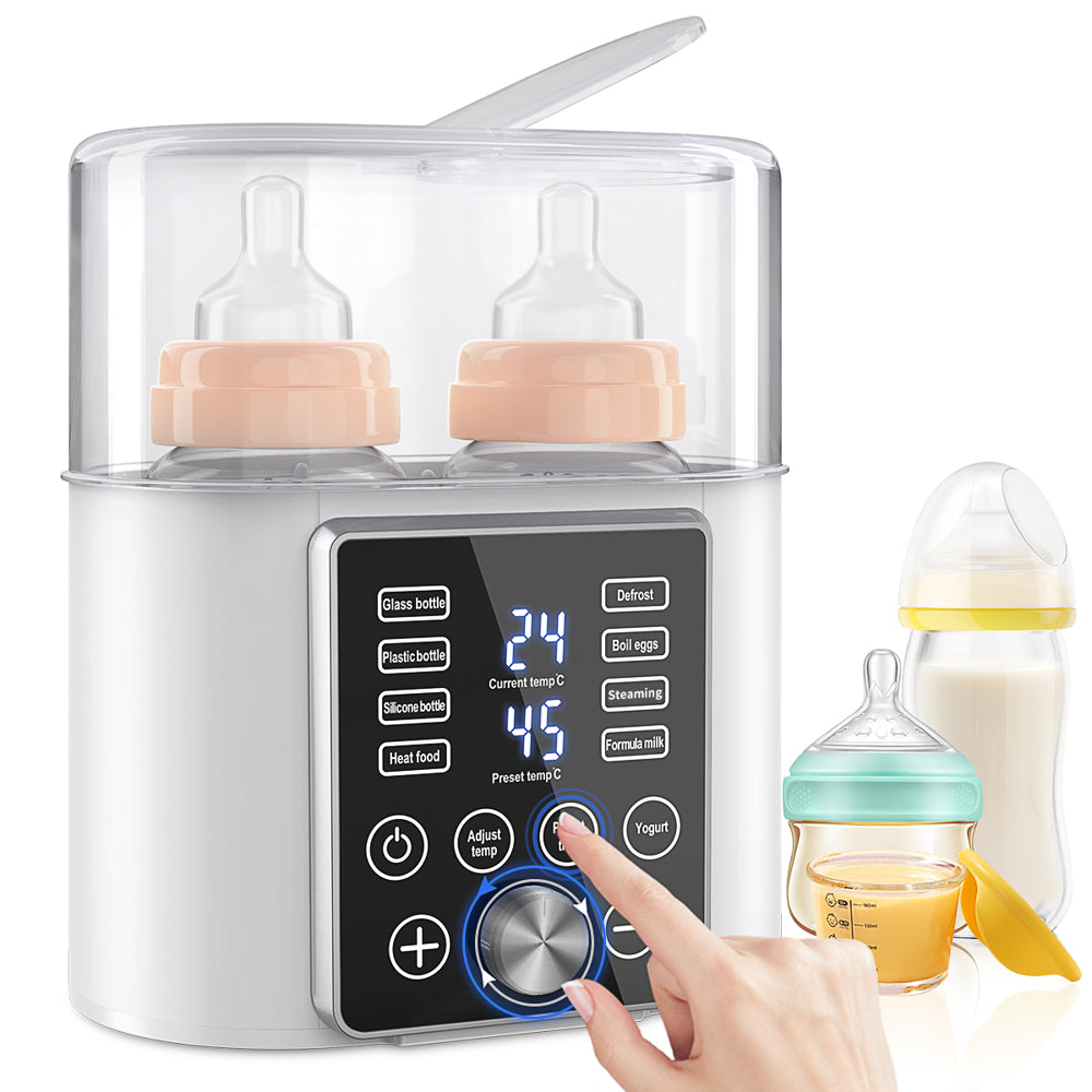 6-In-1 Bottle Warmer, Fast Baby Bottle Sterilizer Babies Food Heater & Defrost Bpa-Free, Double Fast Milk Warmer with Twins, LCD Display, Timer & 24H Temperature Control for Breastmilk & Formula