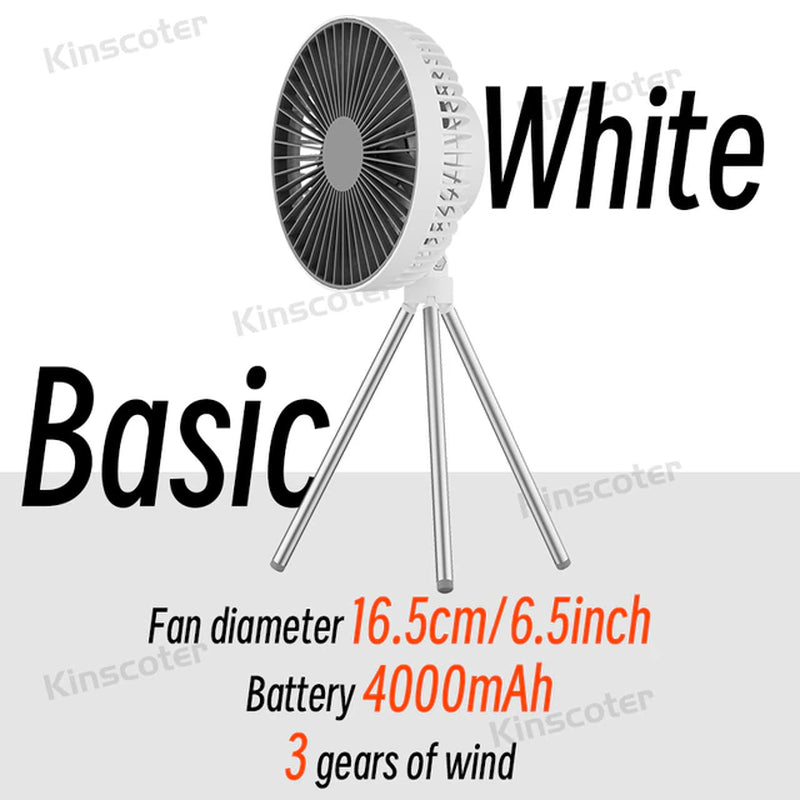 10000Mah 4000Mah Camping Fan Rechargeable Desktop Portable Circulator Wireless Ceiling Electric Fan with Power Bank LED Lighting