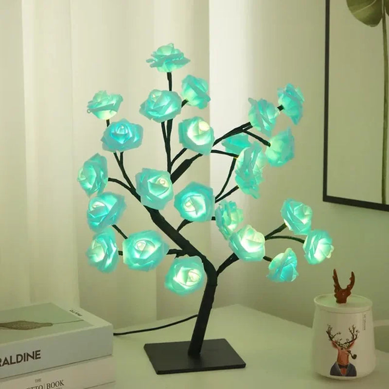 24 LED Rose Flower Tree Lights USB Table Lamp Fairy Night Light Party Christmas Wedding Bedroom Home Tabletop Decor Girls Gift