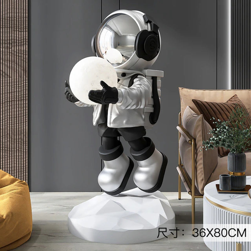 Astronaut Moon Floor Lamp Nordic Modern Resin Handmade Spaceman Floor Lamps for Living Room Bedroom Art Decor LED Standing Lamp