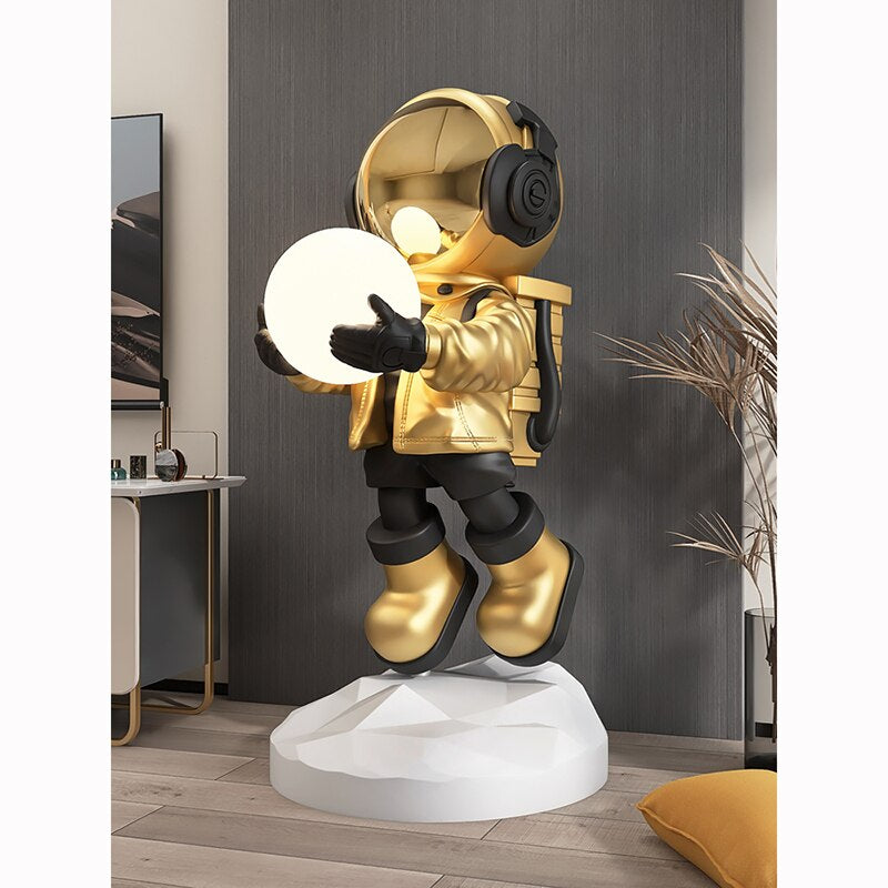 Astronaut Moon Floor Lamp Nordic Modern Resin Handmade Spaceman Floor Lamps for Living Room Bedroom Art Decor LED Standing Lamp