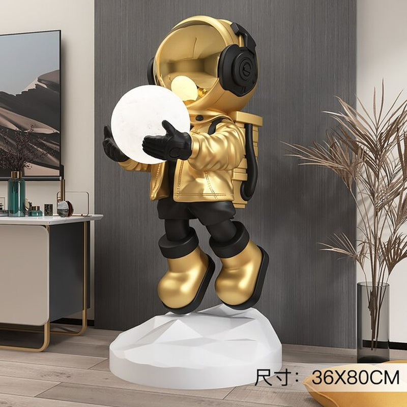 Astronaut Moon Floor Lamp Nordic Modern Resin Handmade Spaceman Floor Lamps for Living Room Bedroom Art Decor LED Standing Lamp