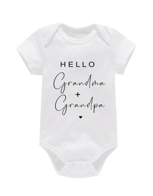 Load image into Gallery viewer, Pregnancy Announcement to Be Grandparents Hello Grandma &amp; Grandpa Baby Bodysuits Infant Baby Boy Girls Clothes Baby Shower Gift
