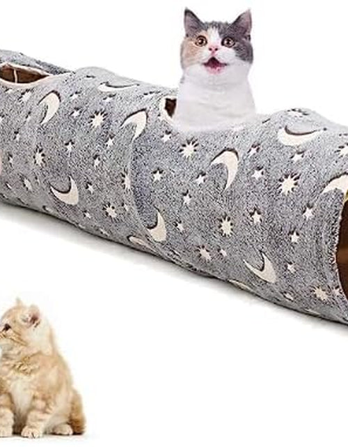 Load image into Gallery viewer, Cat Tunnel Tube with Plush Ball Toys Collapsible Self-Luminous Photoluminescence, for Small Animals Pets Bunny Rabbits, Kittens, Ferrets,Puppy and Dogs Grey Moon Star
