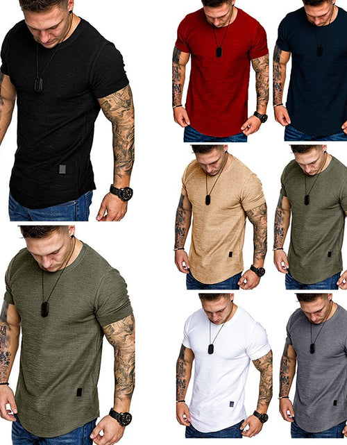 Load image into Gallery viewer, Men&#39;S Casual Fashion Solid O Neck T-Shirt Summer Bodybuilding Sports Running T-Shirt Fitness Short-Sleeve Crossfit Exercise Top
