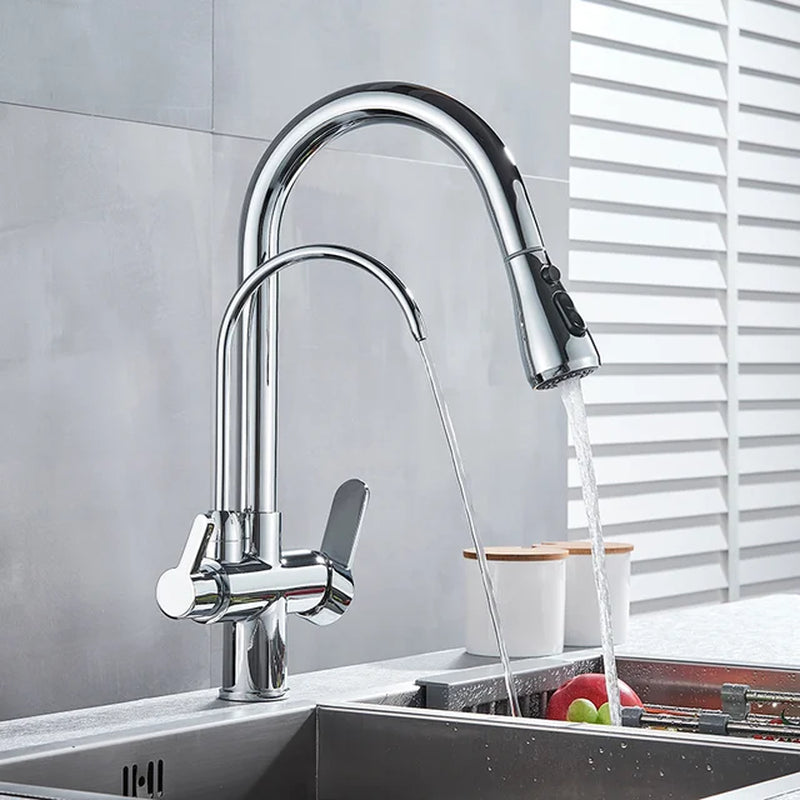 Water Filter Faucet Kitchen Faucets Dual Handle Filter Faucet Mixer 360 Degree Rotation Water Purification Feature Taps