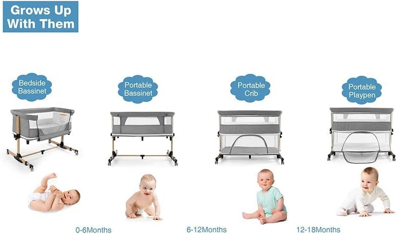 Baby Crib,3 in 1 Bassinet for Baby,Bedside Sleeper Bedside Baby Bassinets Crib for Newborn,Adjustable Portable Baby Bed for Infant/Baby,Gray