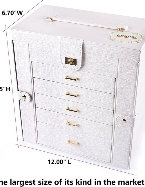 Load image into Gallery viewer, Huge Jewelry Box Jewelry Case PU Leather 6 Tier 5 Drawers Large Storage Capacity with Mirror Jewelry Storage Organizer Great Gift Also Good for Watches Ljc-Shd5Cm(White)
