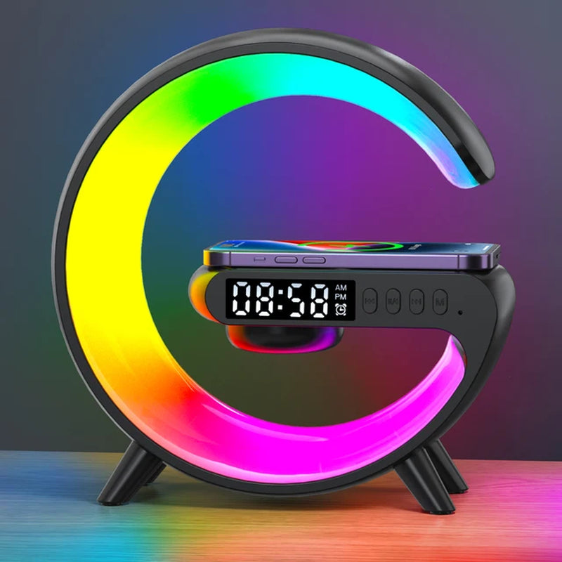 Multifunction 15W Wireless Charger Stand Pad for Iphone 15 14 13 12 Samsung Alarm Clock Speaker RGB Light Fast Charging Station