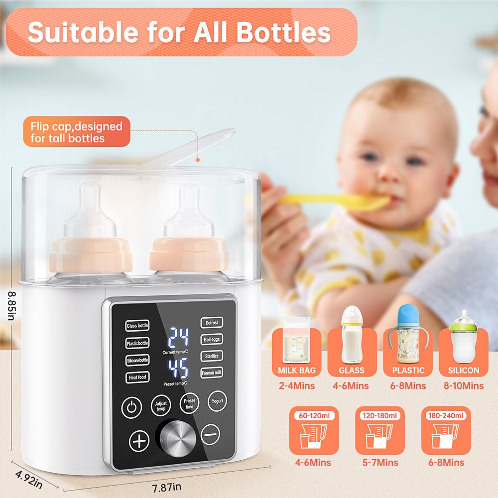 6-In-1 Bottle Warmer, Fast Baby Bottle Sterilizer Babies Food Heater & Defrost Bpa-Free, Double Fast Milk Warmer with Twins, LCD Display, Timer & 24H Temperature Control for Breastmilk & Formula