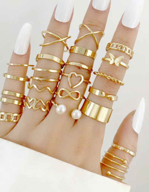 Load image into Gallery viewer, 22PCS Knuckle Rings Stackable Rings Gold Wave Joint Finger for Women
