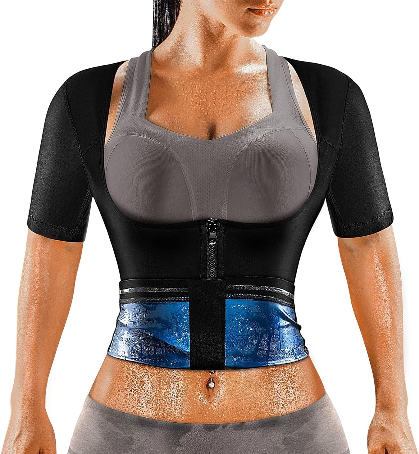 Sauna Suit for Women Weight Loss Suana Shirt for Women Sweat Suit Waist Trainer Vest Fitness Body Shaper Zipper