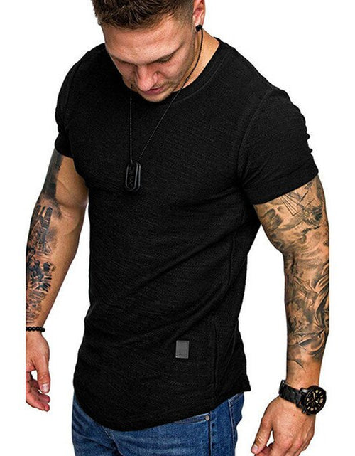 Load image into Gallery viewer, Men&#39;S Casual Fashion Solid O Neck T-Shirt Summer Bodybuilding Sports Running T-Shirt Fitness Short-Sleeve Crossfit Exercise Top
