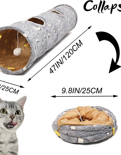 Load image into Gallery viewer, Cat Tunnel Tube with Plush Ball Toys Collapsible Self-Luminous Photoluminescence, for Small Animals Pets Bunny Rabbits, Kittens, Ferrets,Puppy and Dogs Grey Moon Star
