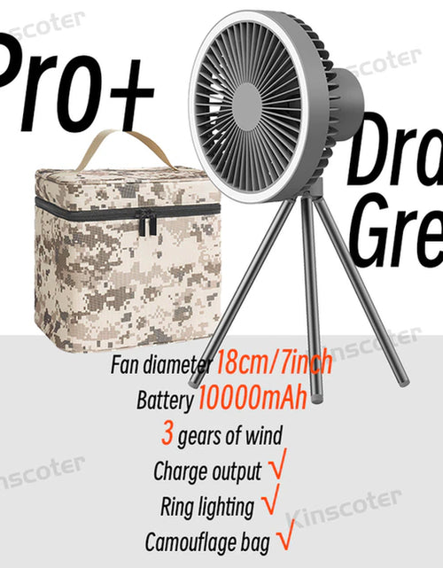 Load image into Gallery viewer, 10000Mah 4000Mah Camping Fan Rechargeable Desktop Portable Circulator Wireless Ceiling Electric Fan with Power Bank LED Lighting
