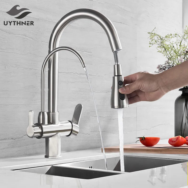 Water Filter Faucet Kitchen Faucets Dual Handle Filter Faucet Mixer 360 Degree Rotation Water Purification Feature Taps