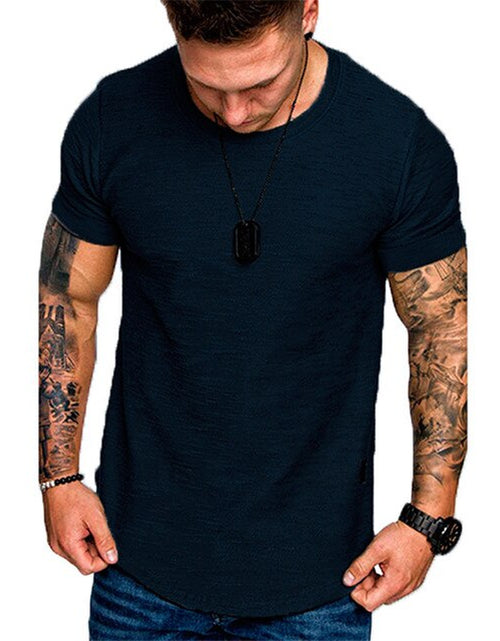 Load image into Gallery viewer, Men&#39;S Casual Fashion Solid O Neck T-Shirt Summer Bodybuilding Sports Running T-Shirt Fitness Short-Sleeve Crossfit Exercise Top
