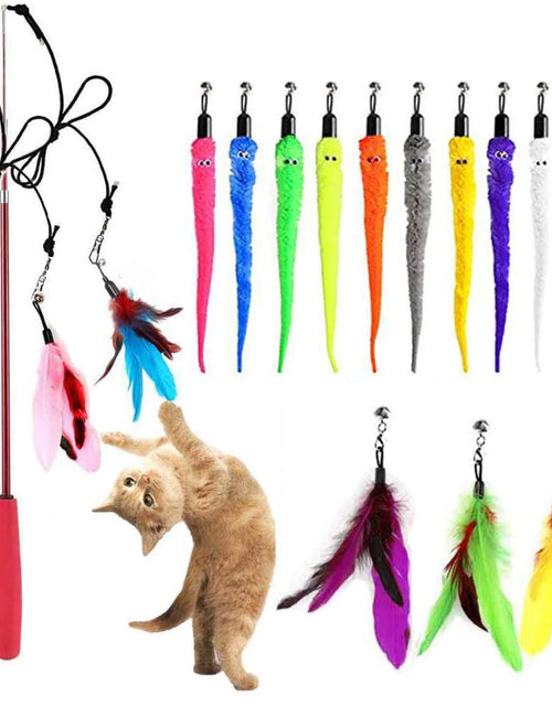 Load image into Gallery viewer, Cat Toy Wand, Retractable Cat Feather Toys and Replacement Refills with Bells, Interactive Cat Toys for Cat Kitten Exercise
