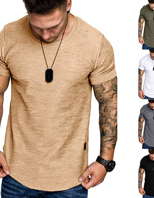 Load image into Gallery viewer, Men&#39;S Casual Fashion Solid O Neck T-Shirt Summer Bodybuilding Sports Running T-Shirt Fitness Short-Sleeve Crossfit Exercise Top
