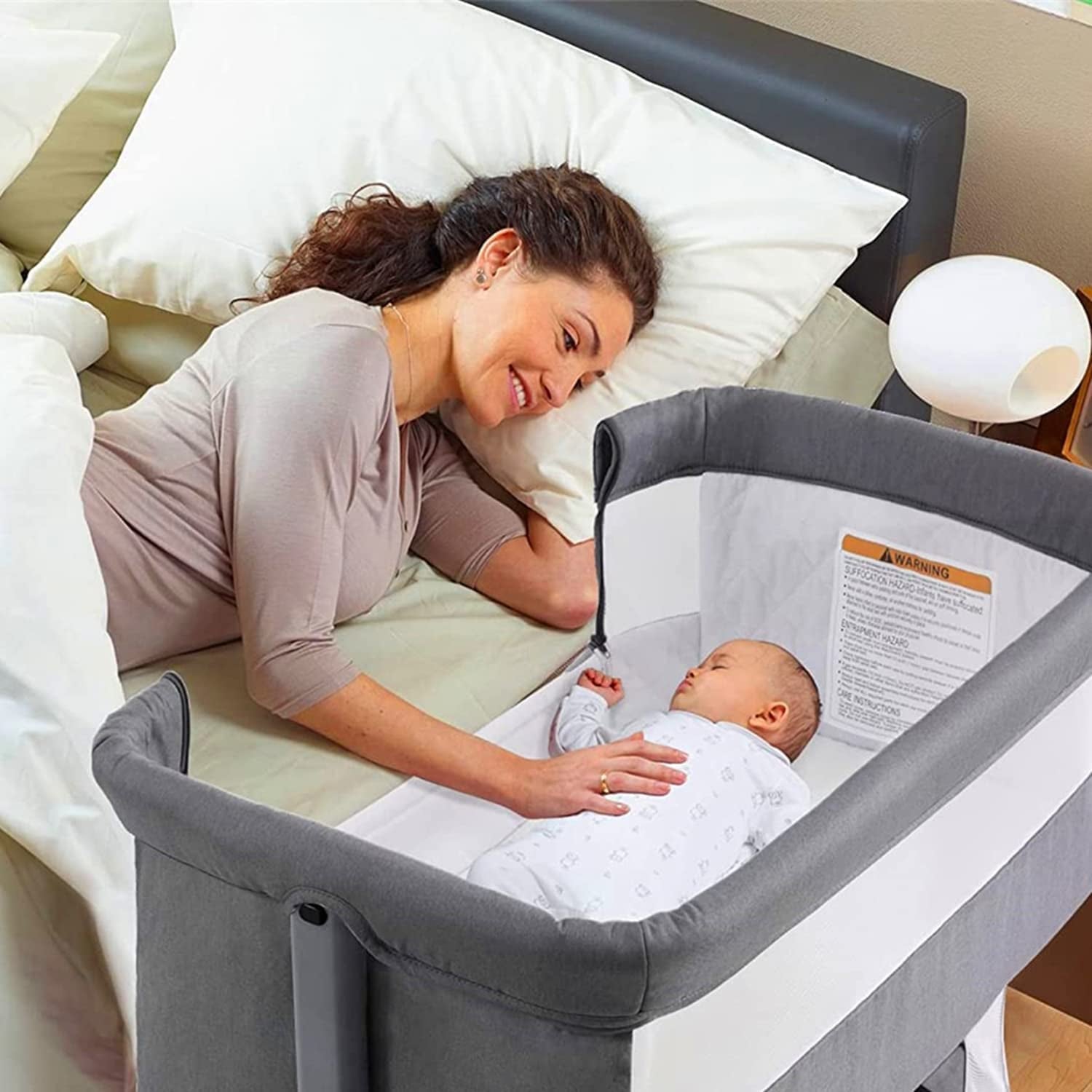 Baby Crib,3 in 1 Bassinet for Baby,Bedside Sleeper Bedside Baby Bassinets Crib for Newborn,Adjustable Portable Baby Bed for Infant/Baby,Gray