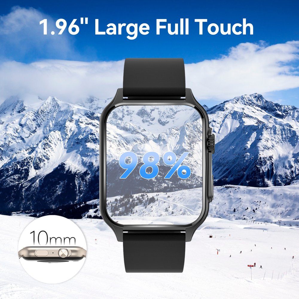 Smart Watch 1.96"Full Touch for Android and Iphone Bluetooth Call 300Mah Battery Capacity Smartwatches with Fitness Tracker 100+ Sports Modes Waterproof Wrist Watch for Men Women（Black）