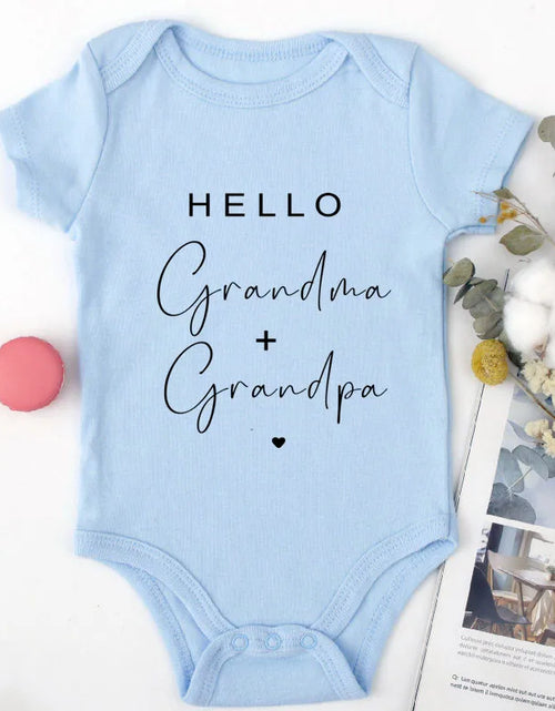 Load image into Gallery viewer, Pregnancy Announcement to Be Grandparents Hello Grandma &amp; Grandpa Baby Bodysuits Infant Baby Boy Girls Clothes Baby Shower Gift
