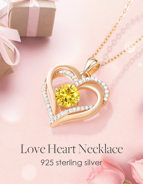 Load image into Gallery viewer, Love Heart Pendant Necklaces for Women 925 Sterling Silver with Birthstone Zirconia Rose Gold Diamond Anniversary Jewelry Best Gift Ideas for Women Fine Packing Gift Box
