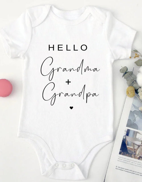 Load image into Gallery viewer, Pregnancy Announcement to Be Grandparents Hello Grandma &amp; Grandpa Baby Bodysuits Infant Baby Boy Girls Clothes Baby Shower Gift
