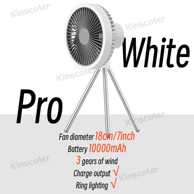 10000Mah 4000Mah Camping Fan Rechargeable Desktop Portable Circulator Wireless Ceiling Electric Fan with Power Bank LED Lighting