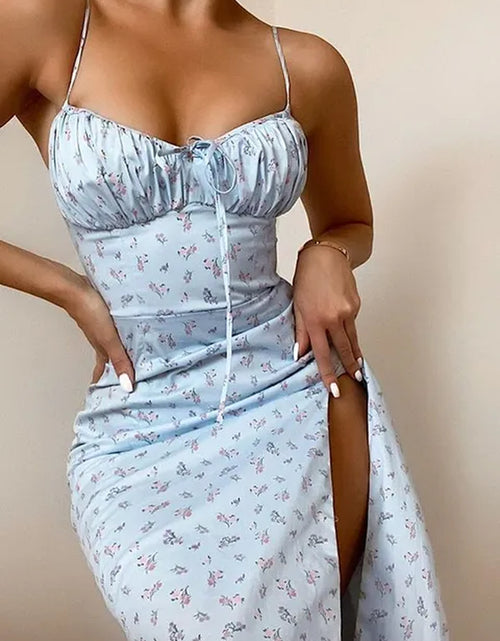 Load image into Gallery viewer, 2023 Sleeveless Satin Slip Floral Ruched Bandage Cut Out Maxi Dress Summer Women Fashion Sexy Party Club Robe Kpytomoa
