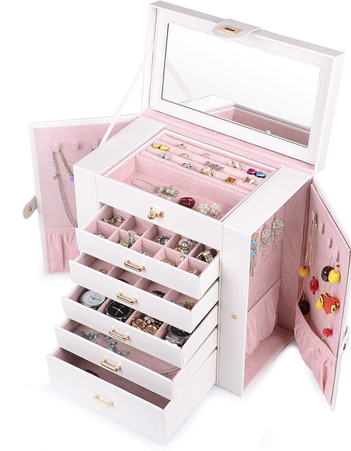 Load image into Gallery viewer, Huge Jewelry Box Jewelry Case PU Leather 6 Tier 5 Drawers Large Storage Capacity with Mirror Jewelry Storage Organizer Great Gift Also Good for Watches Ljc-Shd5Cm(White)
