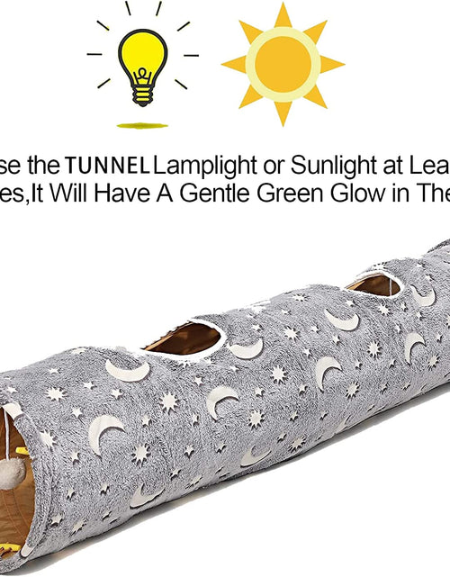 Load image into Gallery viewer, Cat Tunnel Tube with Plush Ball Toys Collapsible Self-Luminous Photoluminescence, for Small Animals Pets Bunny Rabbits, Kittens, Ferrets,Puppy and Dogs Grey Moon Star
