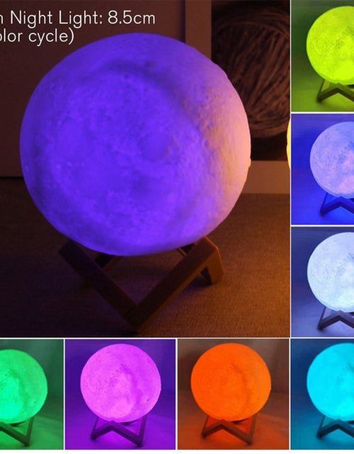 Load image into Gallery viewer, 8Cm Moon Lamp LED Night Light Battery Powered with Stand Starry Lamp Bedroom Decor Night Lights Kids Gift Moon Lamp
